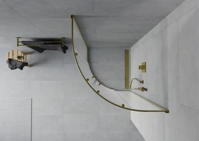 Mexen Rio, štvrťkruhový sprchovací kút s posuvnými dverami 80(dvere) x 80(dvere) x 190 cm, 6mm sklo námraza, zlatý lesklý profil, 863-080-080-50-30