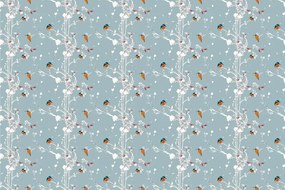 Tapeta vtáčiky v hustom lese s modrým pozadím - 75x1000 cm