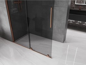 Mexen Velar, sprchová zástena s posuvnými dverami Walk-in 150 x 200 cm, 8mm šedé sklo, ružové zlato, 871-150-000-43-60