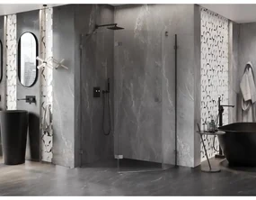Mexen Lunar, päťuholníkový sprchový kút naklápací doľava 90 x 80 cm, 8mm číre sklo, profil grafit brúsený, 831-090L-080P-66-00-L