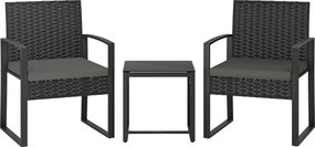 Outsunny 3-dielny ratanový bistro set — 2 kreslá a stolík s odnímateľnými vankúšmi, tmavosivý | Aosom