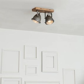 Priemyselné bodové svietidlo oceľ s dreveným držiakom a sklápateľné 2 svetlá - Emado