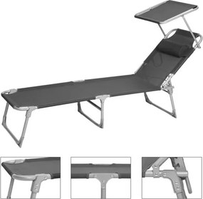 Skladacie lehátko so strieškou, 53 x 193 x 29,5 cm, nosnosť do 150 kg, tmavošedé