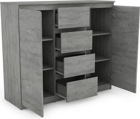 Široká komoda so 4 zásuvkami Carlos, šedý betón, 120 cm