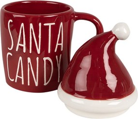 Červený hrnček s čiapočkou Santa Candy - 12*9*17 cm / 300 ml