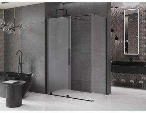 Mexen Velar, sprchový kút s posuvnými dverami 140 x 70 cm, 8mm sklo námraza, čierna matná, 871-140-070-31-70