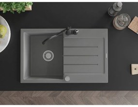 Mexen Bruno, granitový drez 795x495x200 mm, 1-komorový a drezová batéria Carla, šedá, 6513-71-670700-70