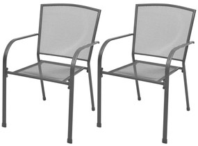 Stohovateľné záhradné stoličky 2 ks, oceľ, sivé 42705