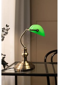Stolová lampa v zelenej a mosadznej farbe Markslöjd Bankers, výška 42 cm