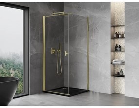 Mexen Mist-B, 1-krídlový výklopný sprchový kút 75 x 75 cm, číre sklo, zlatý lesklý profil, 8A2T-075-075-50-00