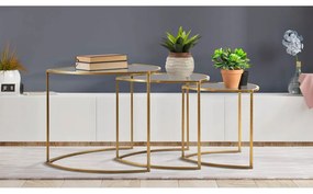 Okrúhle konferenčné stolíky v súprave 3 ks so sklenenou doskou v zlatej farbe ø 60 cm Triangle – Mauro Ferretti