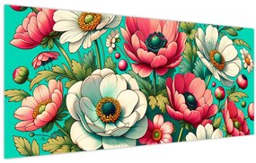 Obraz - Kvety na modrom pozadí (120x50 cm)