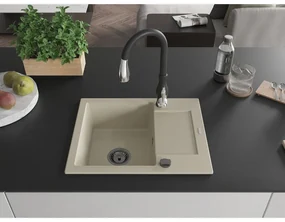 Mexen Enzo, 1-komorový granitový drez 576x465x174 mm a drezová batéria Savita, béžová, 6506-69-672601-70