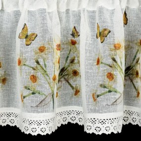 Dekorstudio Kuchynská záclonka FLORA zdobená kvetinovou potlačou a čipkou 150 x 30 cm
