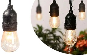 Vodeodolná svetelná dekoračná reťaz, 15 ks E27 LED žiaroviek, 14,6 m, teplá biela