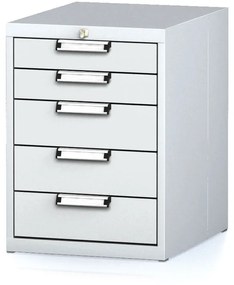 Dielenský zásuvkový box na náradie MECHANIC, 5 zásuviek, 480 x 600 x 662 mm, sivé dvere