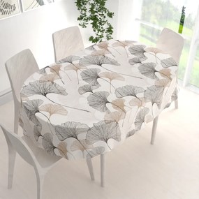 Biante Bavlnený oválny obrus Sandra SA-411 Hnedé Ginkgo listy na bielom 50x100 cm