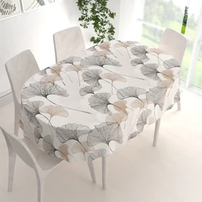 Biante Bavlnený oválny obrus Sandra SA-411 Hnedé Ginkgo listy na bielom 120x180 cm