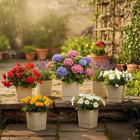 Sada 3 ks květináčů s podmiskou Cubi béžová