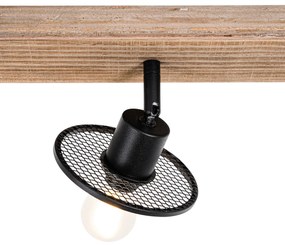 Priemyselné stropné bodové svietidlo čierne s drevom 3-svetlo - Jasmijn