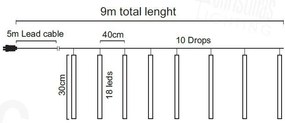 ACA Lighting LED vianočné záves Cencúle, 9m, studená biela, IP44, 180 LED