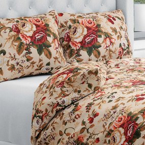 Biante Bavlnené posteľné obliečky Sandra SA-607 Červené ruže na béžovom Predĺžené 140x220 a 70x90 cm
