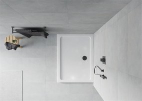 Mexen SLIM - Obdĺžniková sprchová vanička 140x90x5cm + čierny sifón, biela, 40109014B