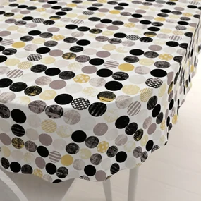 Biante Dekoračný oválny obrus Leona LN-058 Zlaté a čierne guličky na bielom 130x180 cm