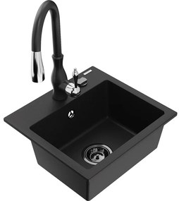 Mexen Milo, 1-komorový granitový drez 435x410x171 mm a drezová batéria Savita, čierna, 6505-77-672601-70-B