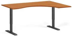 Výškovo nastaviteľný stôl, 2 motory, 745 - 1215 mm, ergonomický L/P, doska 1600 x 1200 mm, čierna podnož, čerešňa