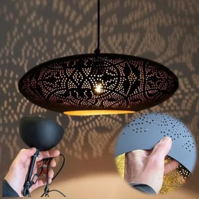 Orientálny kovový filigránový luster Black & Gold UFO Ø45*125