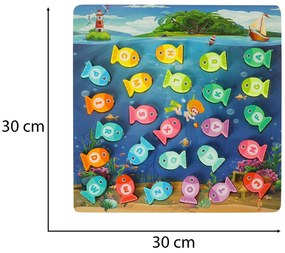 KIK Drevená magnetická hra na lov rýb Montessori 3v1 - abeceda, počítanie a tvary