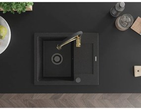 Mexen Enzo, 1-komorový granitový drez 576x465x174 mm a drezová batéria Aster, čierna-strieborná metalíza, 6506-73-73450-57-B