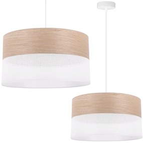 Závesné svietidlo Wood, 1x béžová dubová dýha/biele PVC tienidlo, (fi 40cm)