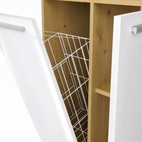 Koupelnová skříňka s košem na prádlo NEL 1K DK bílý lesk/dub Artisan