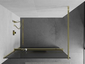 Mexen Kioto, sprchová zástena s poličkou a vešiakom na uteráky 80 x 200 cm, 8mm sklo s rebrovým vzorom, zlatý profil, 800-080-121-50-09