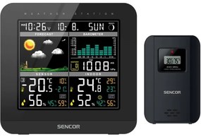 Sencor - Meteostanica s farebným LCD displejom a budíkom 3xAAA + 2x AA čierna