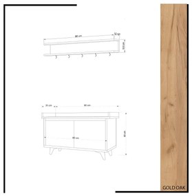 Nástenný vešiak ARASSO 18,8x80 cm + skrinka na topánky 60x90 biela/hnedá