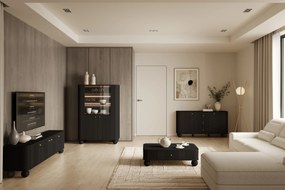 Vitrína Vesper 103 cm - čierna / zlaté úchytky / guľové nožičky