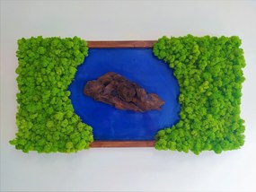 Machový obraz s epoxidom a drevom 50cm x 100cm