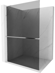 Mexen Kioto+ L, sprchová zástena Walk-In s poličkou a vešiakom 110 x 200 cm, 8mm šedé sklo, chrómový profil, 800-110-123-01-40