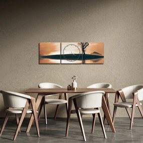 Obraz stromu na ostrove (s hodinami) (90x30 cm)
