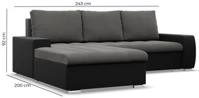 Rohová rozkladacia sedačka AURORA ľavá popolová / čierna