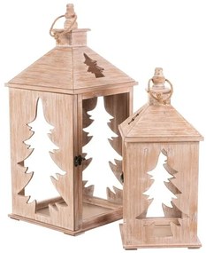 Súprava drevených lampášov Stromček, 2ks, prírodná