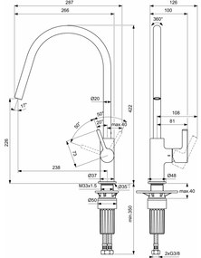 Ideal Standard Gusto - Drezová batéria s vysokým otočným výtokom, kartáčovaná zlatá BD408A2