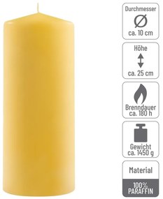 Sada stĺpových sviečok, 25 cm, Ø 10 cm, žltá, 4 ks