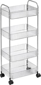 Regál na kolieskach 4 police CLARY 95x36 cm, transparentný/strieborný