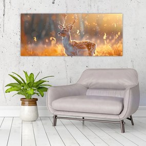 Obraz - Jeleň v poli (120x50 cm)