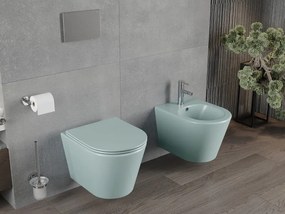 Mexen Rico, závesné WC Rimless s WC doskou slim, duroplast, zelená matná, 30724048