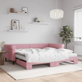 Rozkladacia denná posteľ s matracmi ružová 100x200 cm zamat 3197805